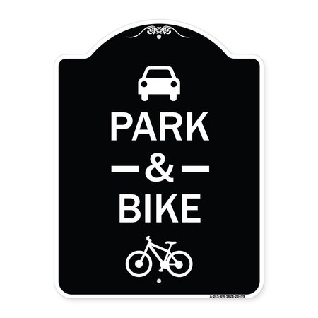 SIGNMISSION Park & Ride With Bicycle Graphic Heavy-Gauge Aluminum Architectural Sign, 24" x 18", BW-1824-23499 A-DES-BW-1824-23499